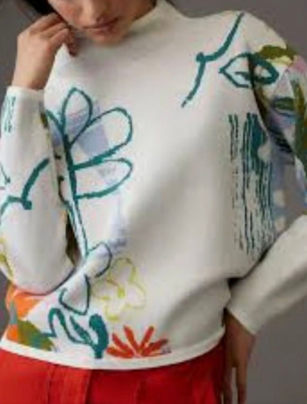 Maeve The Cary’s Mock Neck Sweater | White and Green in Small